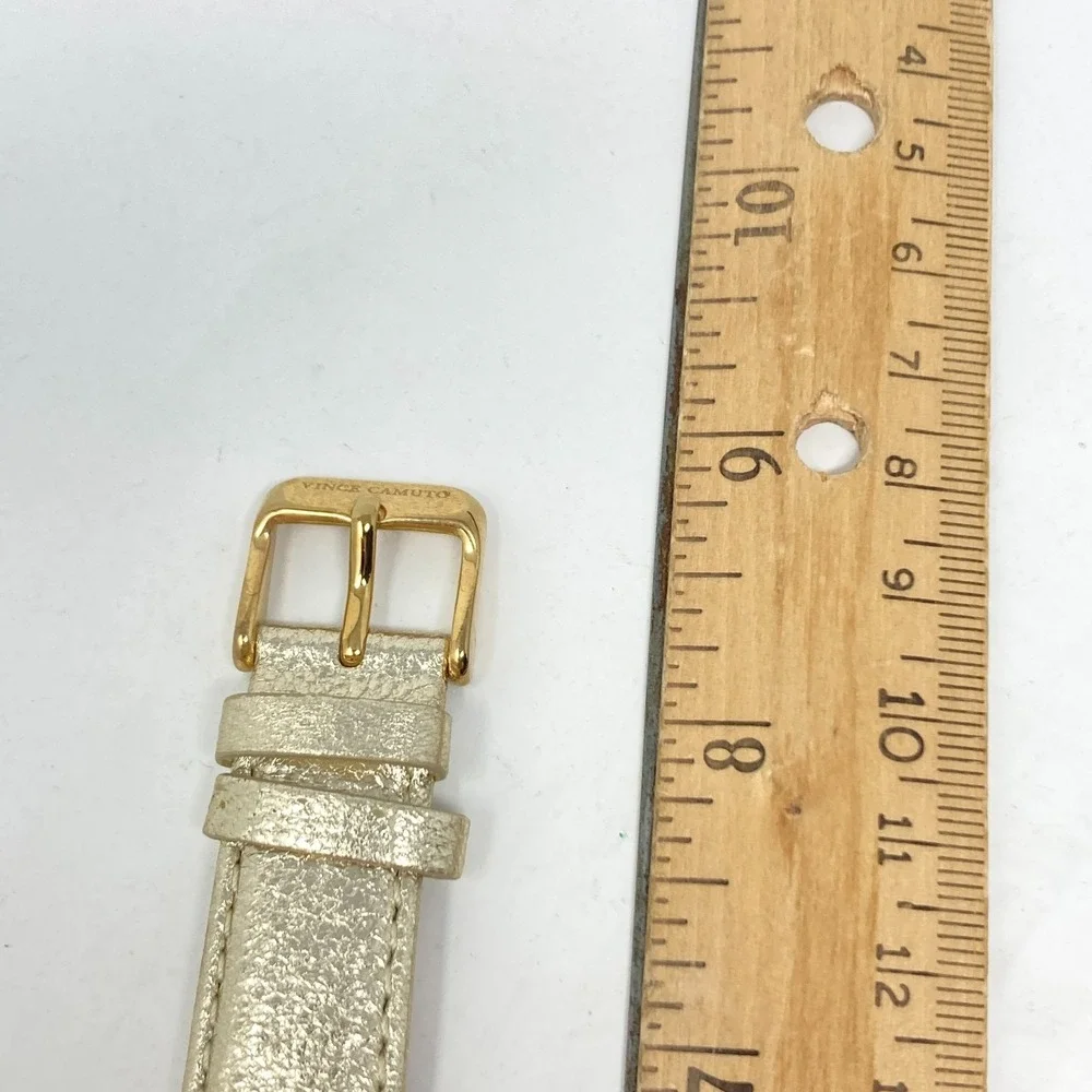Vince Camuto Women's Watch 40mm Floral Dial Gold Tone Leather New Battery 8.25